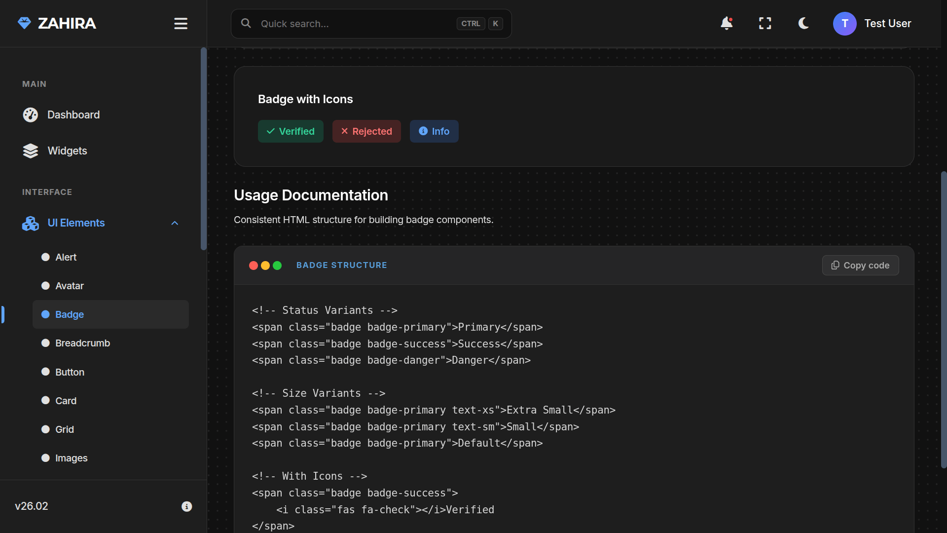 Zahira Dashboard Dark